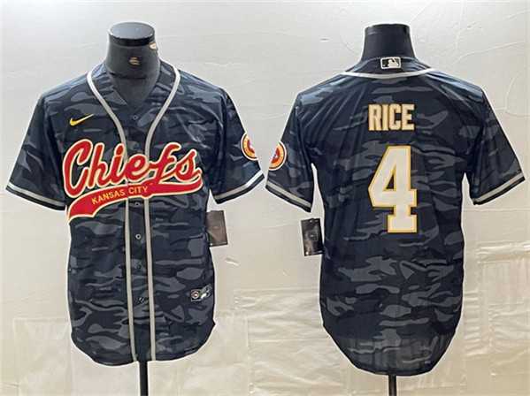 Mens Kansas City Chiefs #4 Rashee Rice Gray Camo Cool Base Stitched Baseball Jersey->kansas city chiefs->NFL Jersey